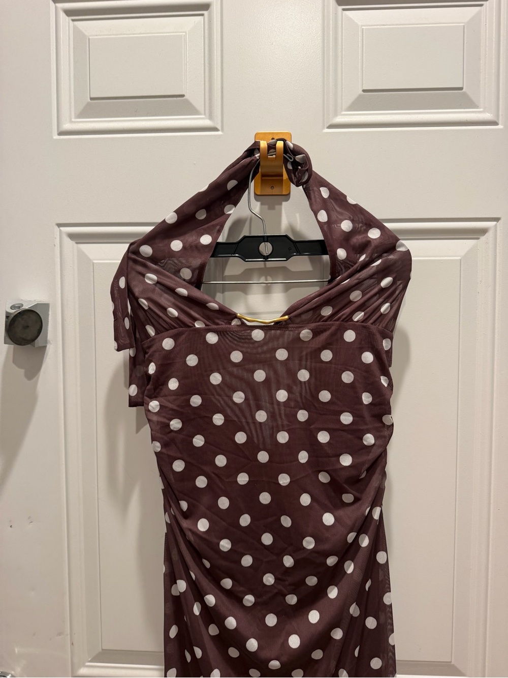 Caroline Constas Brown Polka Dot Halter Cover Up Maxi Dress sz M - Picture 3 of 7